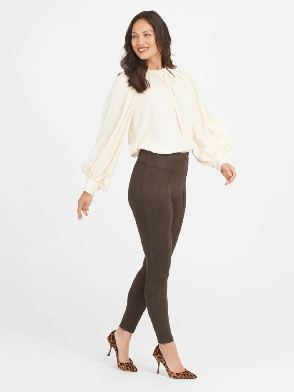 Spanx High Waist Pull On Faux Suede Leggings Chocolate Brown Size Large